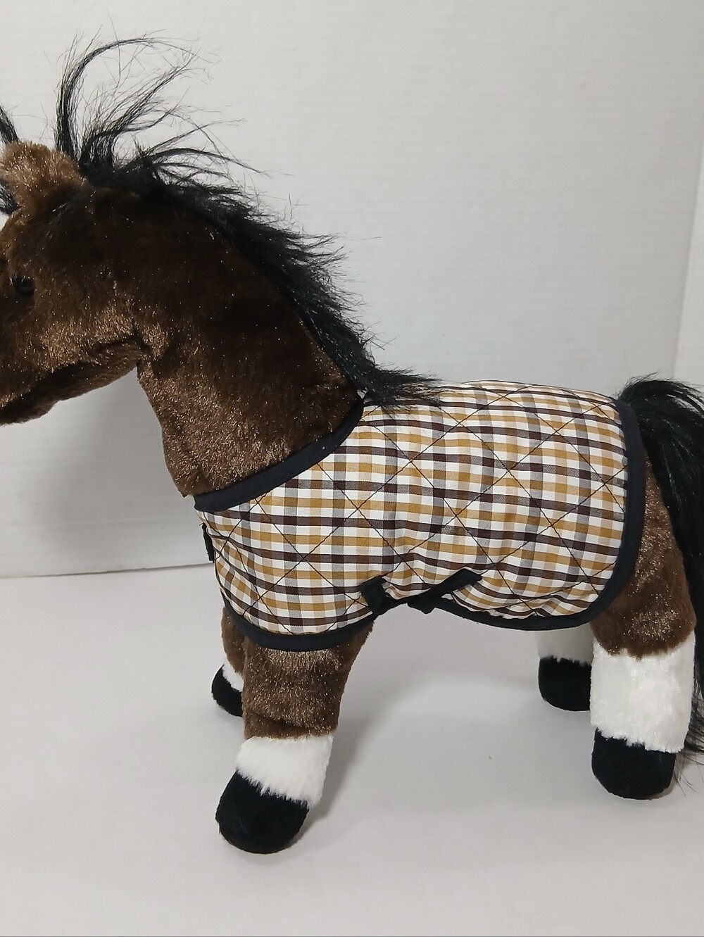 Douglas Cuddle Toys Horse Pony Plush Stuffy Dark Brown White & Black With Coat